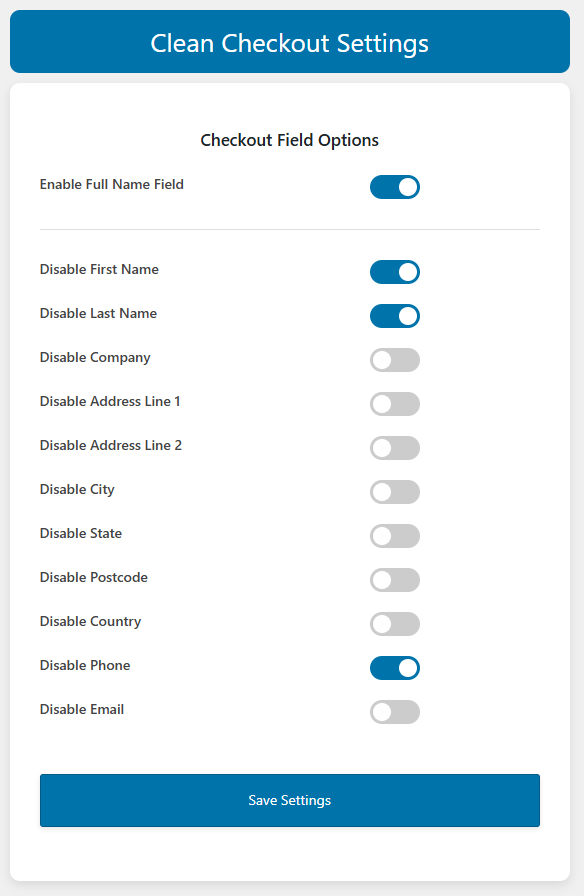 Clean Checkout For WooCommerce settings